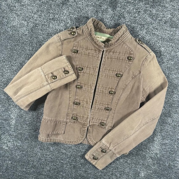 Miss Me Jackets & Blazers - Miss Me Jacket Womens S Brown Military Canvas Brass Button Cropped Utility Boho